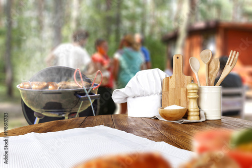 Fotomural table background and grill time