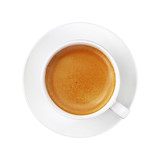 Fototapeta Mapy - White cup of espresso coffee on saucer isolated