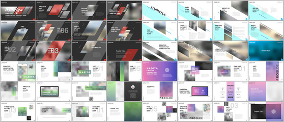 Wall Mural - Set of minimal presentations, portfolio templates. Simple elements on white and black background. Brochure cover vector design. Presentation slides for flyer, leaflet, brochure, report, advertising