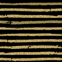 Wall Mural - vector striped pattern. black and gold brush stripes