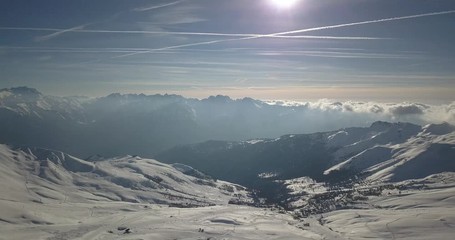 Sticker - Drone video footage of the Alps with sunny weather and clear skies