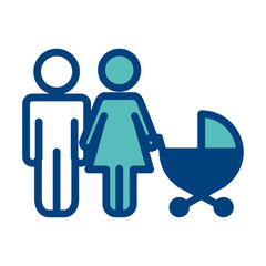 Poster - family couple with baby pram together pictogram