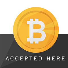 Wall Mural - Bitcoin accepted sticker icon banner with text bitcoind accepted here Vector illustration EPS-10 on black and white background