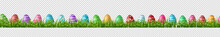 Vector Realistic Isolated Easter Eggs In Grass Borders For Decoration And Covering On The Transparent Background. Concept Of Happy Easter.