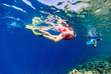 Poster - Family mother and daughter snorkeling