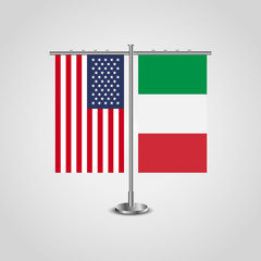 Wall Mural - Table stand with flags of USA and Italy.Two flag vector. flag pole.Symbolizing the cooperation between the two countries.Vector table flags