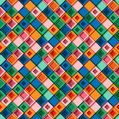 Poster - Seamless pattern colorful square geometric shape design paper layer cut background.Vector illustration.