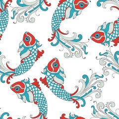 Vector Seamless Pattern with karp fishes