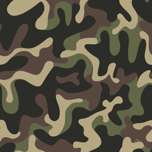Seamless Military Camouflage Texture. Army Green Hunting, Camouflage Background For Textiles And Design. Vector Graphic Illustration. Fashionable Style
