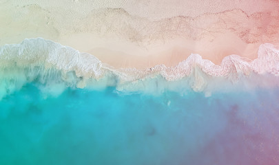 Drone panorama Grace Bay with colored light leak, Providenciales, Turks and Caicos