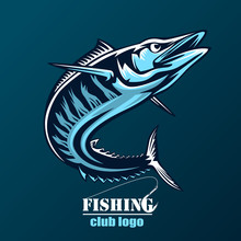Vector Illustration Of A Wahoo , Acanthocybium Solandri, A Scombrid Fish Jumping Up Viewed From The Side Set On Isolated White Background Done In Retro Style.