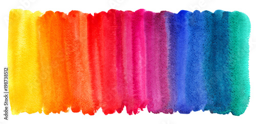 Illustration: Bright colorful watercolor stains background. Multicolored brush stroke isolated on white. Vivid watercolour stripes of different rainbow colors texture. Painted abstract template with uneven edge. Bright colorful watercolor stains background. Multicolored brush stroke isolated on white. Vivid watercolour stripes of different rainbow colors texture. Painted abstract template with uneven edge.