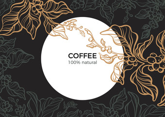 Wall Mural - Coffee branch with leaf, bean. Retro vector. Template