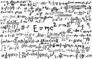 Wall Mural - blackboard inscribed with scientific formulas and calculations in physics and mathematics. can illus