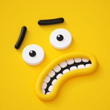 3d Render, Abstract Emotional Face Icon, Scared Character Illustration, Cute Cartoon Monster, Emoji, Emoticon, Toy
