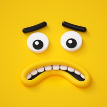 3d Render, Abstract Emotional Face Icon, Disappointment, Scared Character Illustration, Cute Cartoon Monster, Emoji, Emoticon, Toy