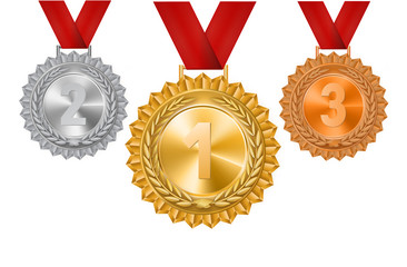 Wall Mural - set of gold, silver and bronze medals on a white background.Vector illustration.