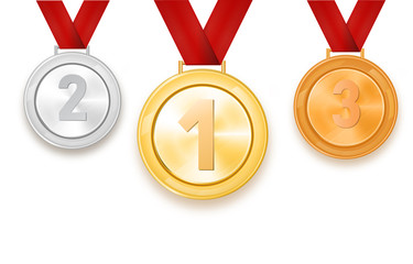Wall Mural - set of gold, silver and bronze medals on a white background.Vector illustration.