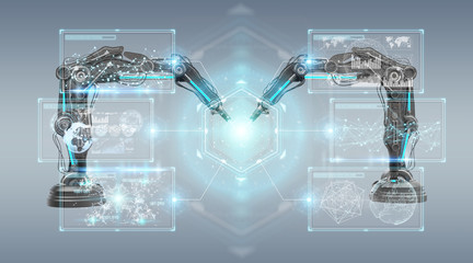 Poster - robotics arms with digital screen 3d rendering