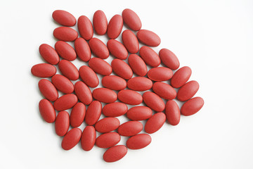 Wall Mural - Vitamin and medication tablets,nourishing blood after donating blood on white background top view