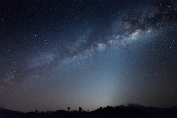 Nightscape scenery with starry and milky way. Mount Kinabalu as background.