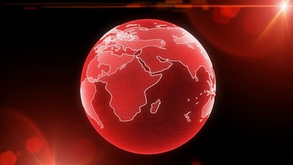 Aufkleber - Earth Rotating Hi Technology Scifi Graphic Animation. Abstract Virtual Futuristic Motion Spin Particle Layer Globe In Galaxy Space With Red Sun Flare Future Communication Idea Concept Design.