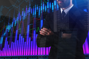 Poster - Man with abstract forex chart