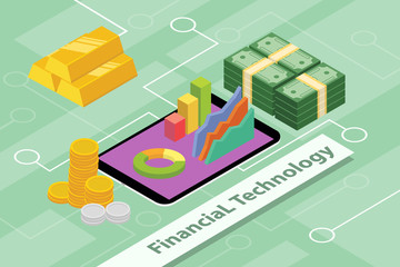 financial technology business concept illustrations with isometric 3d style