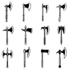 Sticker - Set of medieval axes isolated on white background. Design element for logo, label, emblem, sign.