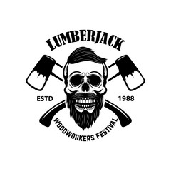 Wall Mural - Lumberjack skull with crossed axes. Design element for emblem, sign, poster, t shirt.