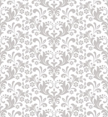 Floral pattern. Wallpaper baroque, damask. Seamless vector background. White and grey ornament.