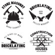 Set of vintage construction and bricklaying labels. Posters, stamps, banners and design elements. Vector illustration