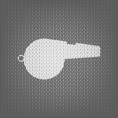 Whistle sign. Vector. White knitted icon on gray knitted backgro