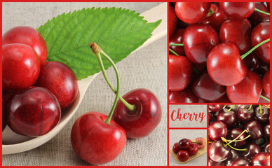 Wall Mural - Collage of red cherry-rectangle