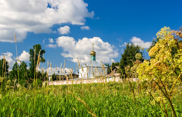 Sticker - View on the Holy Spirit Monastery in sunny summer day in Borovichi, Russia