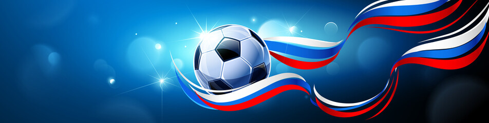 Sticker - Soccer Ball with Flag of Russia on a Blue Background. Vector illustration