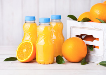 Plastic  bottle of raw organic fresh orange juice