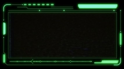 Fototapete -  HUD Futuristic Green Elements Poor Interference Signal User Control Interface Screen Panel. Motion Abstract Hologram VHS Noise Background In Hi Technology Future Frame.