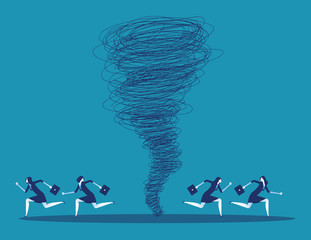 Business team escape on the tornado. Concept business vector illustration.