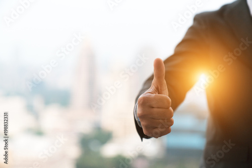 Cuadros en Lienzo good hand, good job , man show thump up for agreement sign with success business concept