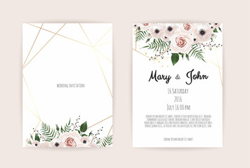 Vector invitation with handmade floral elements. Wedding invitation cards with floral elements