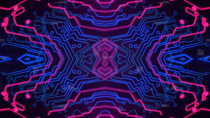 Poster - Kaleidoscope Pattern. Technology geometry Geometric Texture. Digital technology. Abstract. 3D illustration. Printed circuit board. Stylish holographic.