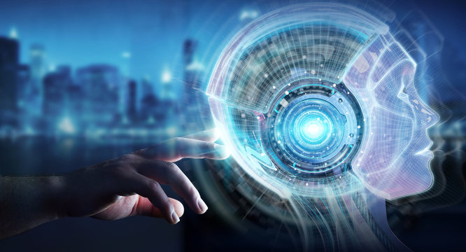 Businessman using digital artificial intelligence interface 3D rendering