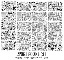 Hand Drawn Doodle Vector Line Sport Element Icon Set On White Background Eps10