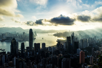 Fototapete - Hong Kong City skyline at sunrise
