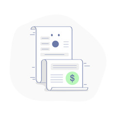 Cute fun invoice concept, bill illustration, commercial payment document. Surprised transaction form sheet, billing concept. Modern light vector icon design.