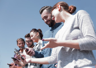 Wall Mural - group of young people with modern gadgets