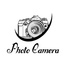 Retro Camera Logo. Vintage Photocamera. Photo Camera Isolated On White Background.