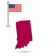 Map of the U.S. state of Indiana on a white background. American flag.