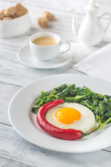 Wall Mural - Fried egg with spinach and fresh chilli